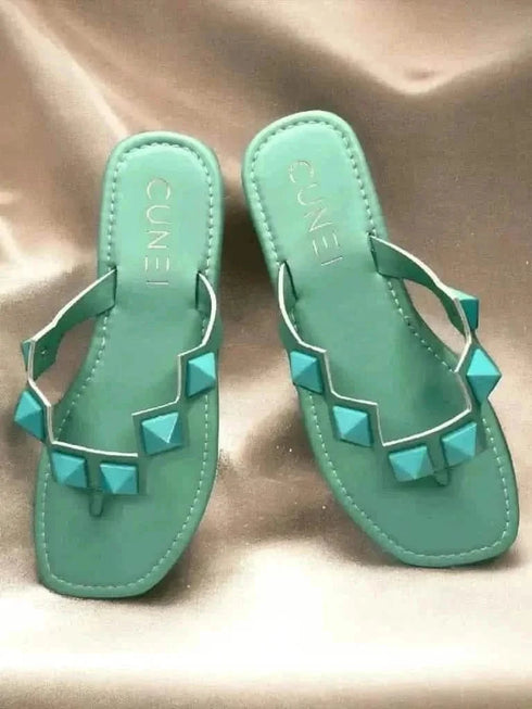 Womens Teal Stud Flats